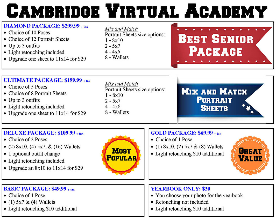 Cambridge Virtual Academy grad packages 2025-2026