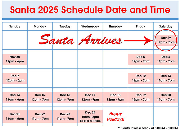 Santa Schedule for Website 2025