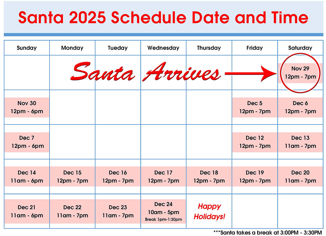 Santa Schedule for Website 2025